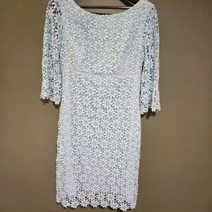 Lilly Pulitzer Dress Size 14 Cotton Floral Crochet Mint Green Double Lined Linen